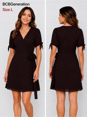 BCBGeneration Black & Red Polka Dot Wrap Dress Size L